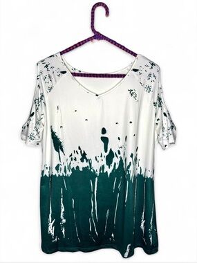 y2k Style Green & White Paint Splatter Top